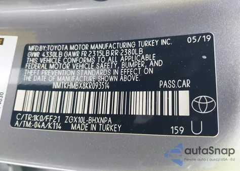 2019 Toyota C-Hr Xle z USA, uszkodzony, nr VIN NMTKHMBX8KR093514